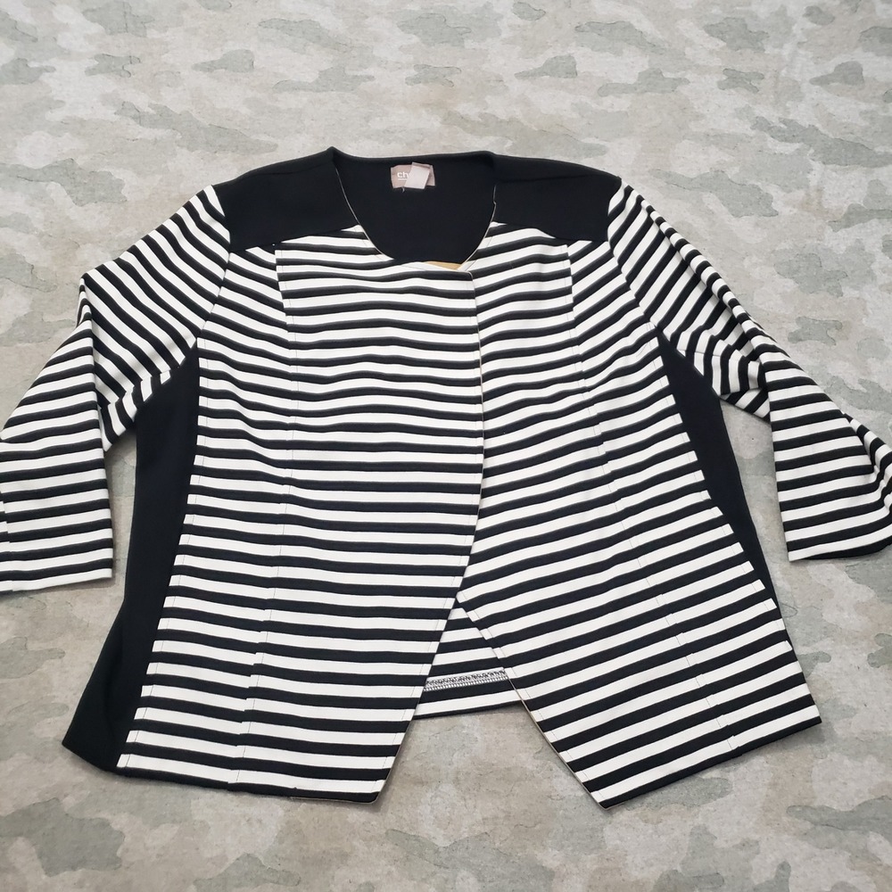 Chico's Jacket Women 2 Black Stripe Open Front Draped Cardigan